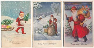 3 db RÉGI karácsonyi üdvözlő képeslap vegyes minőségben: Mikulás / 3 pre-1945 Christmas greeting motive postcards in mixed quality: Saint Nicholas