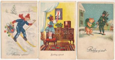 4 db RÉGI újévi üdvözlő képeslap vegyes minőségben / 4 pre-1945 New Year greeting motive postcards in mixed quality