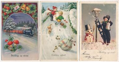 5 db RÉGI újévi üdvözlő képeslap vegyes minőségben / 5 pre-1945 New Year greeting motive postcards in mixed quality