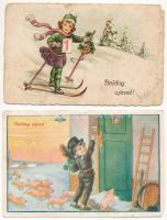 5 db RÉGI újévi üdvözlő képeslap vegyes minőségben / 5 pre-1945 New Year greeting motive postcards i...