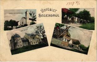 1907 Segesd (Nagyatádi járás), Grófi kastély, utca, segesdi nagy szentegyház, Weiler Samu üzlete. Kunstverlag Brandner (fl)