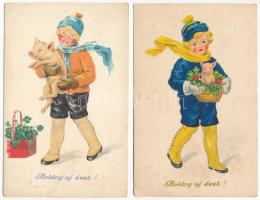 5 db RÉGI újévi üdvözlő képeslap vegyes minőségben: malacok / 5 pre-1945 New Year greeting motive po...
