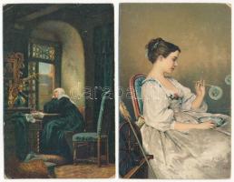 4 db RÉGI Stengel litho művész képeslap vegyes minőségben / 4 pre-1945 Stengel litho art postcards i...