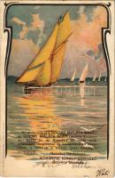 1900 Balaton, Yachtverseny a Balatonon. Kőbányai Király-sörfőző részvénytársaság reklámja. Bruchsteiner és Fia Műintézet Art Nouveau, litho (kis szakadások / small tears)