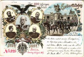 1797-1897 (Vorläufer) Zur Erinnerung an die 100 jähr. Wiederkehr des Geburtstages Kaiser Wilhelm I. / 100th Birthday anniversary of William I. Art Nouveau, floral, litho (EB)