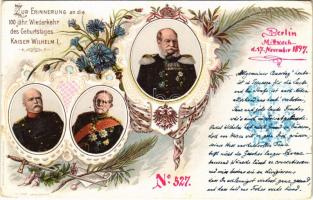 1897 (Vorläufer) Zur Erinnerung an die 100 jähr. Wiederkehr des Geburtstages Kaiser Wilhelm I. / 100th Birthday anniversary of William I. Art Nouveau, floral, litho (EK)