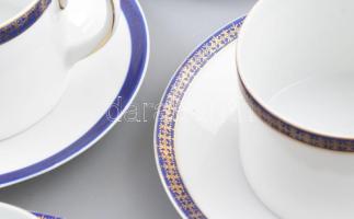 Hüttl Tivadar porcelán hat teás csésze, aljjal matricás jelzett, kopásokkal. Tálca 48x16 cm