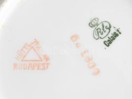 Hüttl Tivadar porcelán hat teás csésze, aljjal matricás jelzett, kopásokkal. Tálca 48x16 cm