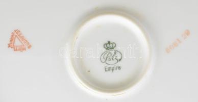 Hüttl Tivadar porcelán hiányos étkészlet matricás jelzett, kopásokkal, egyik csészén és tányéron rep...