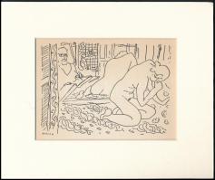 Henri Matisse (1869-1954): Térdelő akt, cinkográfia, papír, paszpartuban, 11,5×15,5 cm