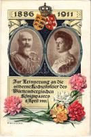 1911 Zur Erinnerung an die silberne Hochzeitsfeier des Württembergischen Königspaares /  The Royal couple of Württemberg, 25. anniversary, litho s: P. Schnorr (r)