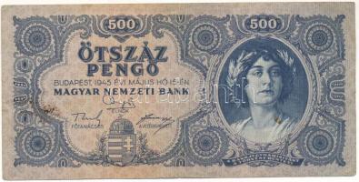 1945. 500P magyar "N" betű orosz "P" helyett T:F folt Adamo P19h