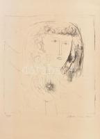 Zala Tibor (1920-2004): Lány arcképe (cím nélkül). Litográfia, papír, jelzett, számozott (15/18). Lapszéli apró lyukakkal. 40×37 cm