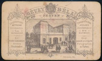 1867 Férfiportré, keményhátú fotó Gévay Béla pesti műterméből, hátoldalon a műterem képével, 10,5×6,...