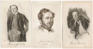 7 db RÉGI motívum képeslap: magyar költők és írók / 7 pre-1945 motive postcards: Hungarian poets and...