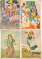 4 db régi Indanthren ruhafesték reklám képeslap / 4 pre-1945 Indanthren textile paint advertisement postcards