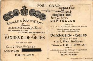 View of the Vandevelde-Geurs workshop, Belgian Royal Lace manufactory advertisements on the backside...