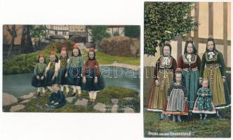 4 db régi német folklór képeslap Hessenből / 4 pre-1945 German folklore postcards from Hessen