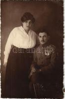 1918 Budapest, Osztrák-magyar katonatiszt kitüntetésekkel és szerelmével. Nagy Sándor Budapest-Tátrafüred / WWI K.u.k. military officer with medals and his lover. photo (EK)