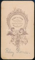 cca 1869 Palay Ilona portréja, keményhátú fotó Szinay és Társa miskolci műterméből, 10,5×6 cm