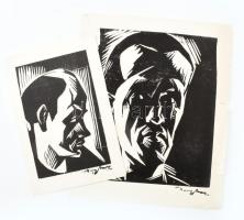 1982-1983 Nagy Imre (1893-1976): Tamási Áron és Tompa László portréi, 2 db fametszetről készült reprodukció, a Csíkszeredai Múzeum kiadása. Az egyiken lapszéli szakadásokkal, gyűrődésekkel, lapméret: 22x14,5 cm és 28,5x23,5 cm