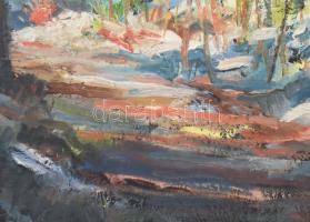 Incze István (1905-1978): Bucsin útja télen (Erdély), 1975. Olaj, karton, jelezve balra lent, üvegez...