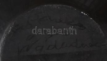 Fazekas Lajos Nádudvar fekete kerámia váza, kavicsolt díszítéssel, jelzett, kis kopással, m: 17,5 cm