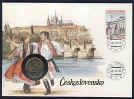 Csehszlovákia 1985. 1K érmés, bélyeges borítékon T:1 Ismertetővel!