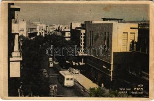 1951 Haifa, Herzlstreet, autobus, automobiles (fl)