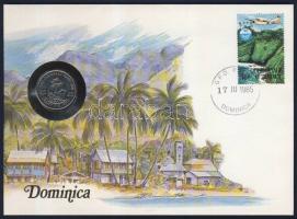 Dominika 1985. 25c érmés, bélyeges borítékon T:1 Ismertetővel!