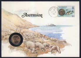 Ascension 1984. 1p érmés, bélyeges borítékon T:1 Ismertetővel!