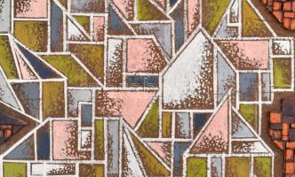 Hegyi György (1922-2002): Szürke Szentendre. Vegyes technika, mozaik, farost. Hátoldalán jelzett és ...