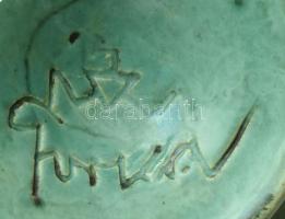 Gorka Géza (1894-1971): Zöld tigrismázas váza. Mázas kerámia, jelzett (Nógrádverőce), minimális mázh...