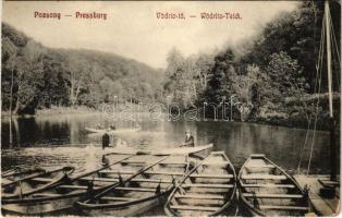 Pozsony, Pressburg, Bratislava; Vödric tó, csónakok / Wödritz-Teich / Vydrica lake, boats (vágott / cut)