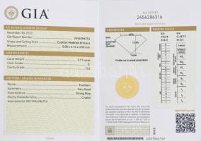 Gyémánt 0,71 ct brlliáns csiszolással D; VS-2. 5x4,74x3,6 mm GIA tanúsítvánnyal,