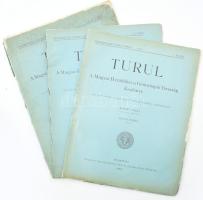 1914 Turul. A Magyar Heraldikai és Genealogiai Társaság Közlönye. XXXII. köt., 1., 2., 3-4. füzetek. (3 db). Szerk.: Áldásy Antal és Holub József. Bp., 1914, Magyar Heraldikai és Genealogiai Társaság. Kiadói papírkötés, változó állapotban, sérült, leváló borítókkal.