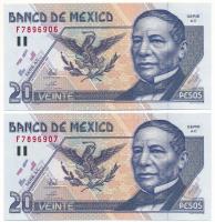 Mexikó 1996. 20P (2x) sorszámkövetők "F 7896906 - F 7896907" T:UNC Mexico 1996. 20 Pesos (2x) consecutive serials "F 7896906 - F 7896907" C:UNC