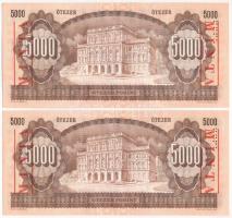 1993. 5000Ft (2x) sorszámkövetők, piros "MINTA" felülnyomással és perforációval, "J 0...