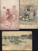 3 db régi képeslap folklór és városkép