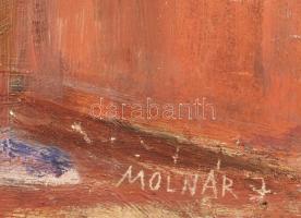 Molnár József (1922-2014): Udvar. Olaj, farost. Jelezve jobbra lent. Hátoldalán autográf felirattal ...