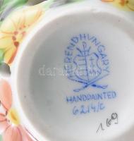Herendi virágmintás áttört porcelán bonbonier, kézzel festett, jelzett, fedelén hiánnyal, m: 8 cm