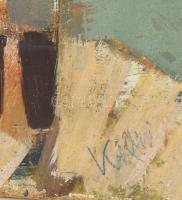 Kalló László (1925-2018): Táj figurával. Olaj, farost, jelezve jobbra lent. Hátoldalán autográf feli...