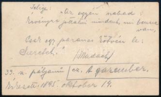 1895 Tábori Emil (1874-1936) színész névjegye, saját kezű soraival