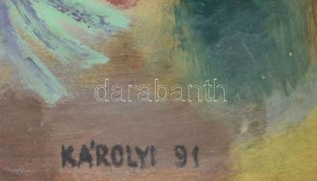 Károlyi Ernő (1923-2016): Világos-sötét párharca, 1991. Olaj, farost, jelezve jobbra lent. Hátoldalá...