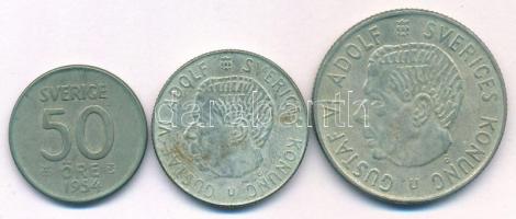 Svédország 1954. 50ö Ag + 1965U 1K Ag + 2K Ag &quot;VI. Gusztáv&quot; T:XF Sweden 1964. 50 Öre Ag + 1965U 1 Kronor Ag + 2 Kronor Ag &quot;Gustaf VI&quot; C:XF