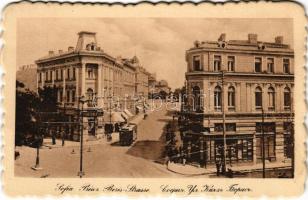 Sofia, Prinz Boris Strasse / street, tram, shops