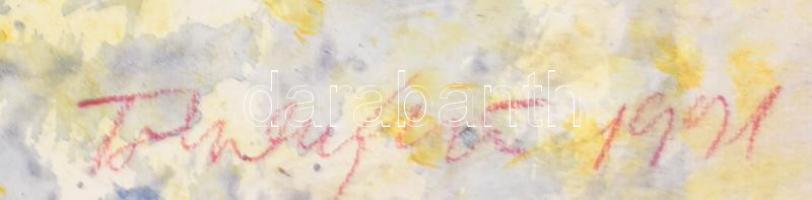 Tolvaly Ernő (1947-2008): Claude Monet háza, 1991. Vegyes technika, papír, jelezve jobbra lent. Háto...