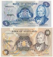 Skócia 1975. 5P "Bank of Scotland" + 1978. 10P "Bank of Scotland" T:VF,F szép papír Scotland 1975. 5 Pounds "Bank of Scotland" + 1978. 10 Pounds "Bank of Scotland" C:VF,F fine paper Krause P#112c, P#207b