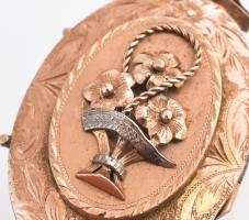 Arany (Au) 14K biedermeier stílusú nyitható képtartó medál, jelzett, 5×2,8 cm, nettó: 8,8 g