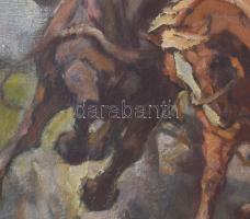 Zórád Ernő (1911-2004): Vágtázó szekér. Olaj, vászon, jelezve jobbra lent. Dekoratív fakeretben, ker...